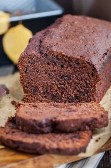 Chocolate Zucchini Bread on a wooden board