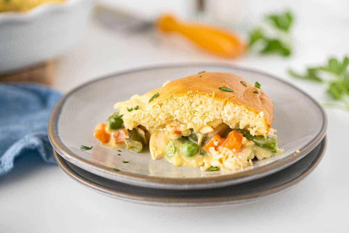 Bisquick™ Chicken Pot Pie on a grey plate