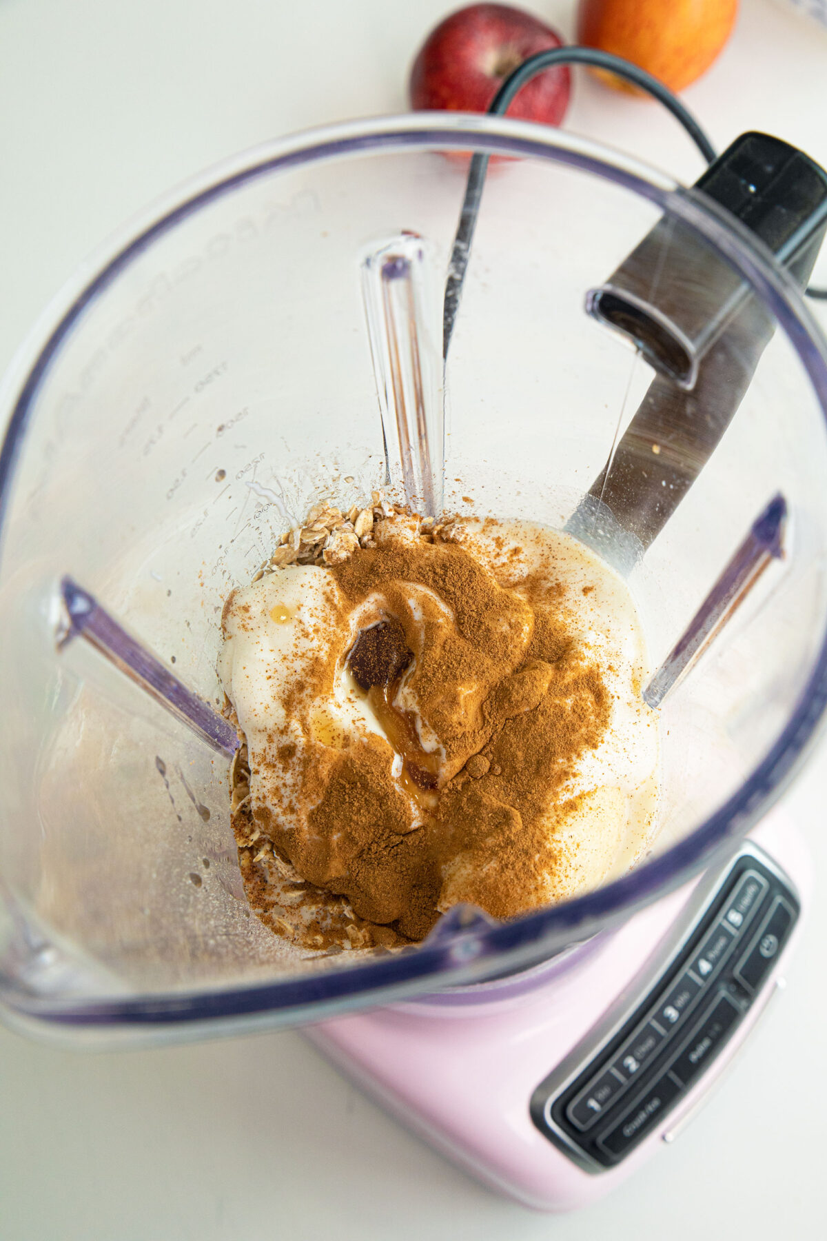 ingredients in a blender ready to be blended.