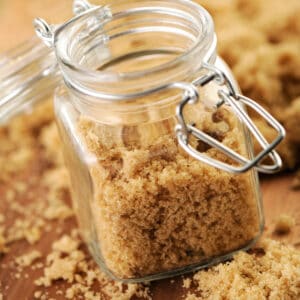 brown sugar in a clear jar with a flip lid