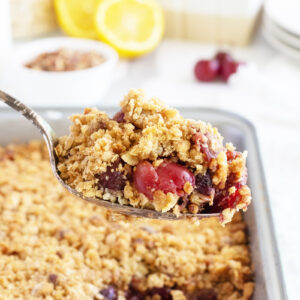 Easy Cherry Crisp on a spoon