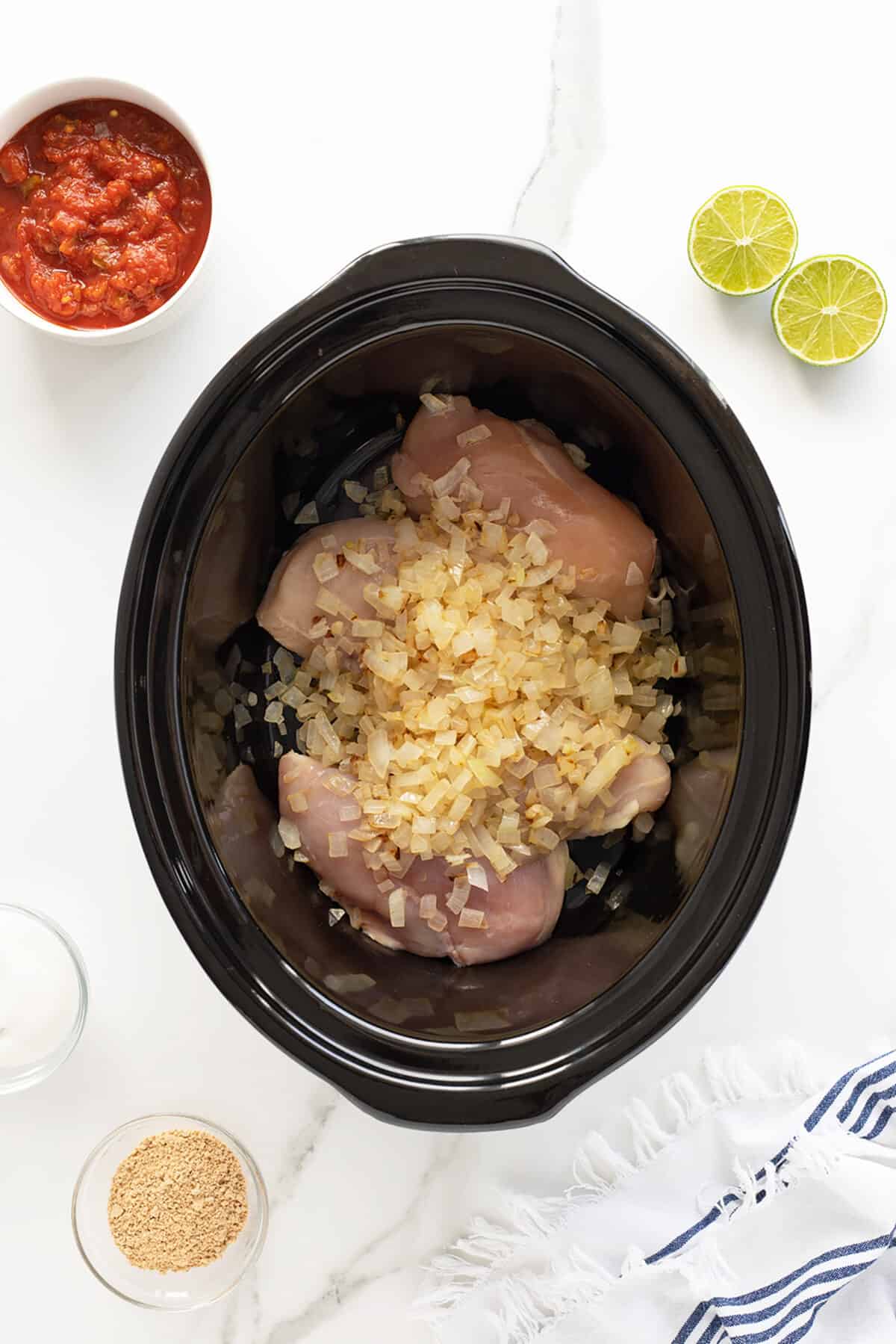 crockpot chicken fajitas uncooked in the crockpot
