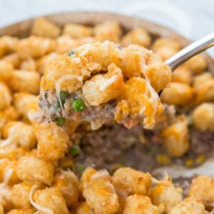 baked Hamburger Hotdish topped with Tater Tots