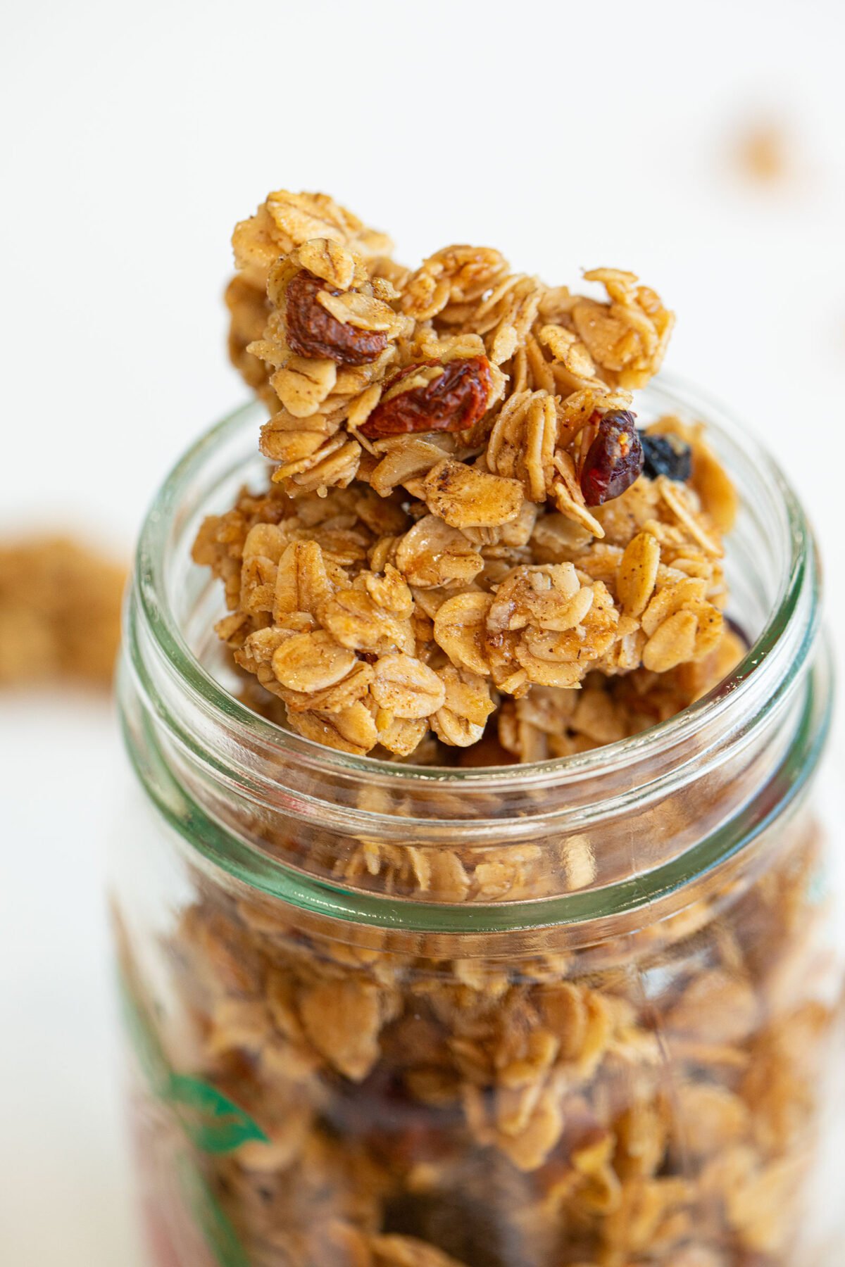 Granola Clusters with dried berries in a mason jar