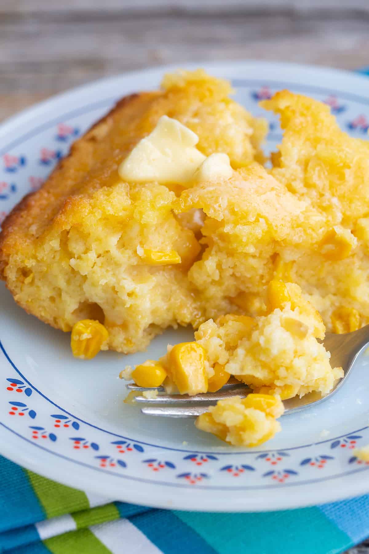 Jiffy Corn Casserole in a plate