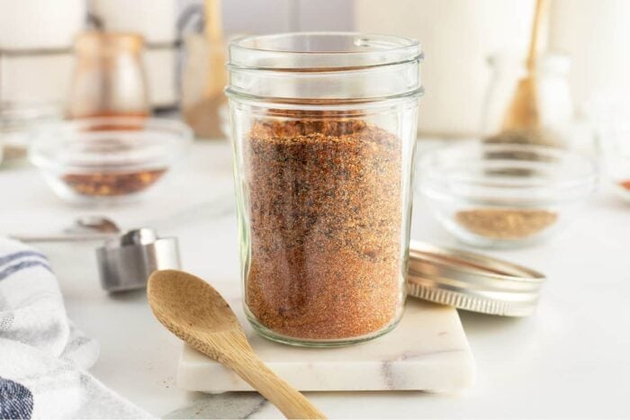 montreal steak seasoning in a jar with no lid on it