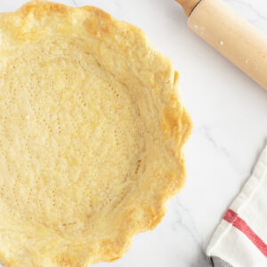 Pie crust baked overhead view