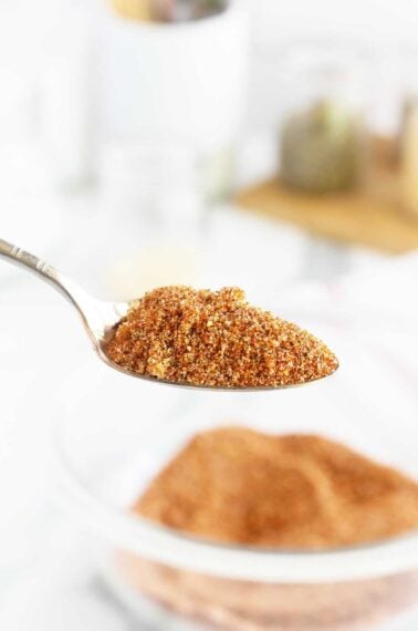 pork chop seasoning in a spoon closeup