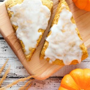 close up slices of glazed Pumpkin Scones