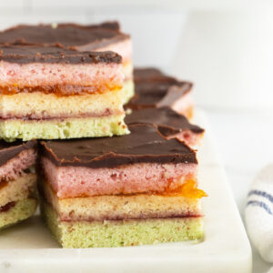 Rainbow Cookies piled on plate