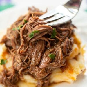 close up getting some Shredded Beef using fork