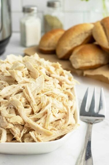 Shredded chicken on plate