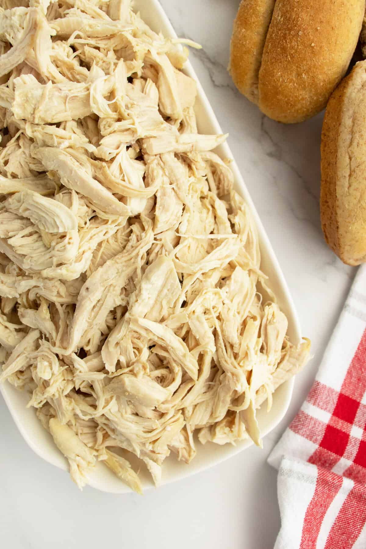 closeup of shredded chicken