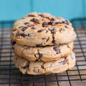 close up peanut butter chocolate chip cookies