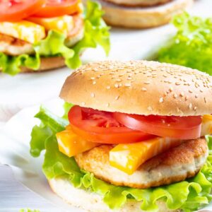 Turkey Burgers with slices of tomatoes and cheese