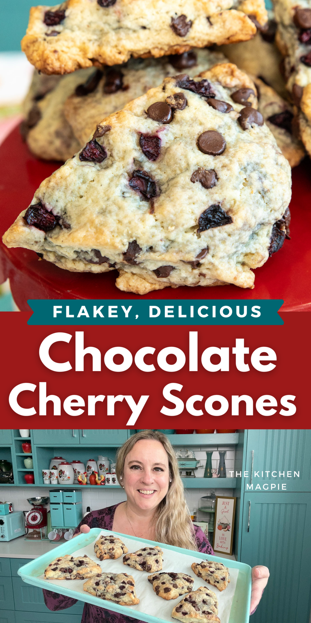 Crispy, buttery cherry scones that are loaded with decadent chocolate chips for the perfect treat! A great scone recipe!