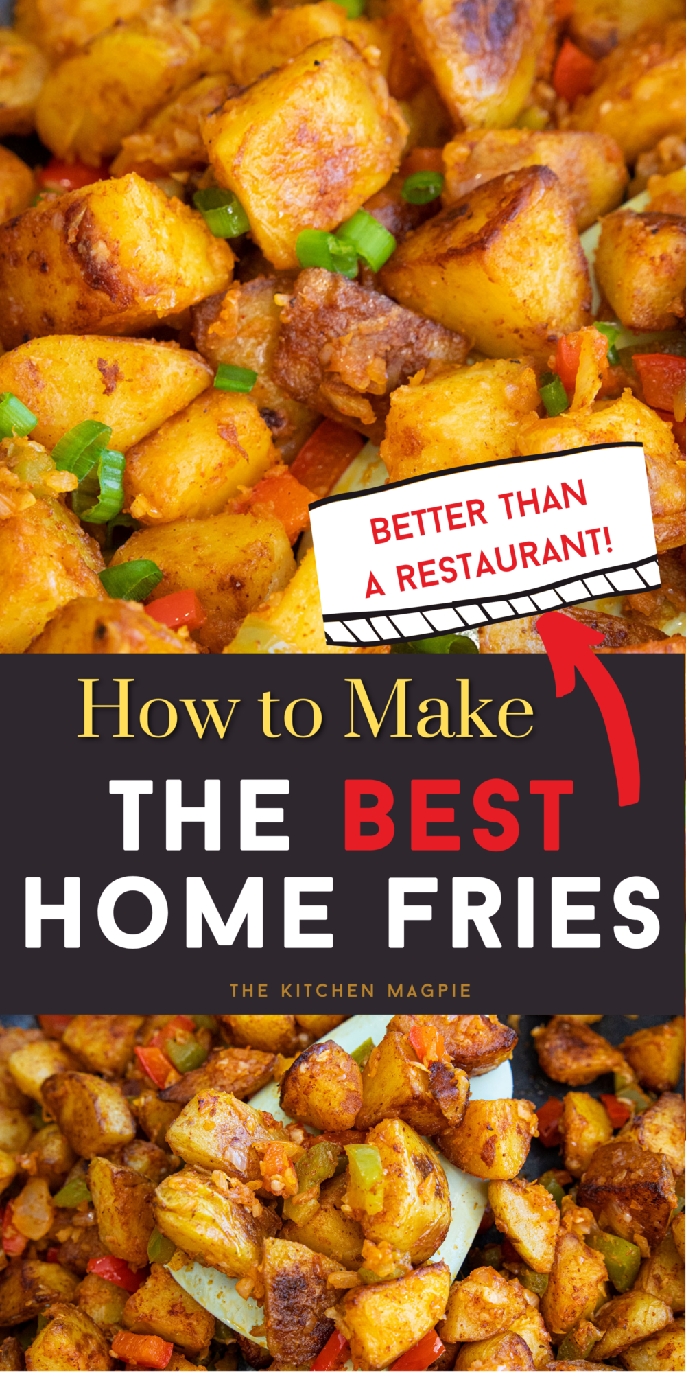 How to make the best home fries! Crispy pan fried diced potatoes are loaded with onions and peppers, and tons of delicious seasoning for the best home fries ever!