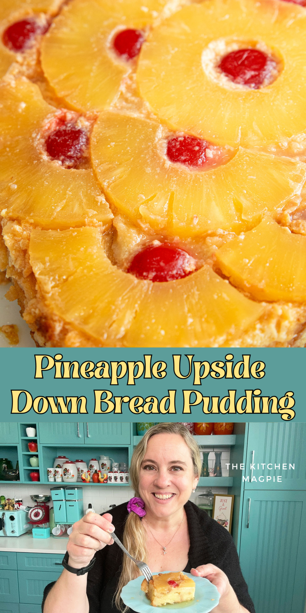 This easy recipe combines bread pudding with pineapple upside-down cake, making it perfect for a weekend breakfast or dessert. #dessert #pineapple #breadpudding #breakfast 